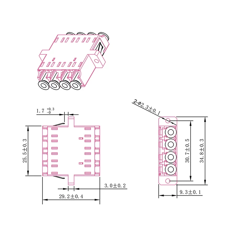 LogiLink LC-Duplex Quad Σετ υποδοχών οπτικής ίνας, Μωβ, 12 τεμ. FA04LC7