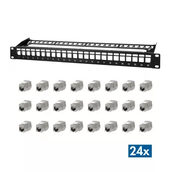 LogiLink PrimeLine Patch Panel 24 Θυρών θωρακισμένο Cat.6A Keystone, 19 ίντσες 1U, Μαύρο (RAL9005), 24x μονάδες Keystone περιλαμβάνονται NK5001