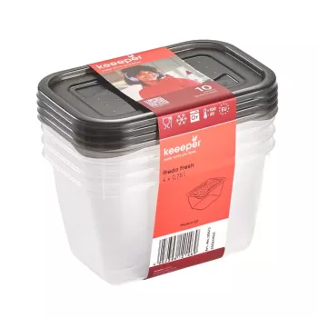 keeeper fredo fresh σετ δοχείων αποθήκευσης, 4 x 0,75 L, ορθογώνια, διαφανή με γκρι καπάκια 3067382700000