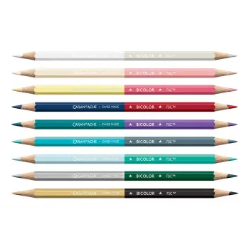 CARAN D'ACHE Bicolor Alpine Frost Σετ ακουαρέλας, 9 μολύβια (18 χρώματα) + πινέλο, μεταλλικό κουτί CC0999.025