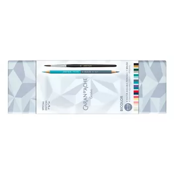 CARAN D'ACHE Bicolor Alpine Frost Σετ ακουαρέλας, 9 μολύβια (18 χρώματα) + πινέλο, μεταλλικό κουτί CC0999.025