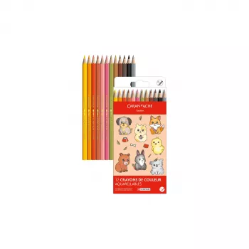 CARAN D'ACHE Swisscolor Kawaii Animals ξυλομπογιές ακουαρέλας, σετ 12 τεμ., ξύλο κέδρου, εξαγωνικές 1285.803