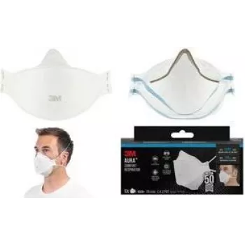 3M Aura 9320+ μάσκα αναπνευστικής προστασίας FFP2 χωρίς βαλβίδα εκπνοής, τριμερής πτυχωτή μάσκα, λευκή, συσκευασία 1 τεμ. 9320-5