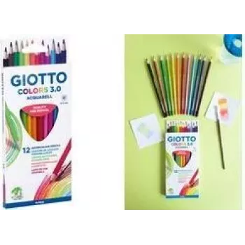 GIOTTO COLORS 3.0 ACQUARELL ξυλομπογιές ακουαρέλας, 12 διαφορετικά χρώματα, εξαγωνικές, μύτη 3,0 mm, χάρτινη θήκη (F277100)