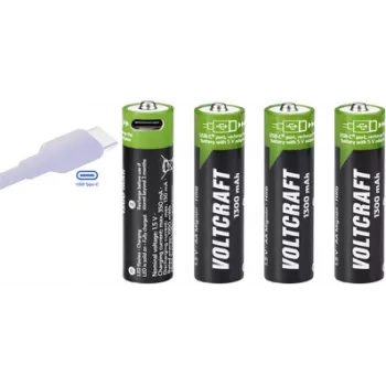 Voltcraft VC-AA1300USB Επαναφορτιζόμενες μπαταρίες Li-Ion AA USB-C 1300 mAh 1,5 V, συσκευασία 4 τεμ.