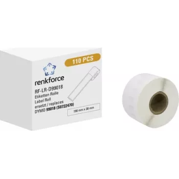 Renkforce RF-6027840 Ρολό ετικετών, συμβατό με DYMO 99018, 190 x 38 mm, χαρτί, λευκό, 110 ετικέτες, μόνιμη κόλλα