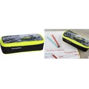 FABER-CASTELL EBERHARD FABER Κασετίνα Race Car, Μαύρο/Neon κίτρινο πολυεστέρας, Μεγάλο κύριο διαμέρισμα, θήκη με φερμουάρ 577575