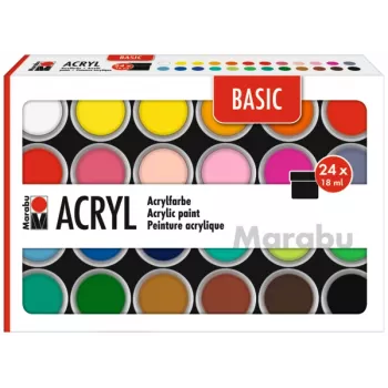 Marabu σετ ακρυλικού χρώματος BASIC, 24 x 18 ml, υψηλή χρωστική, πολύ υψηλή αντοχή στο φως 1210000000215