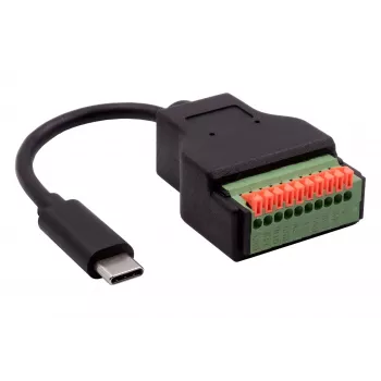 EXSYS EX-49125 καλώδιο προσαρμογέα βύσμα USB-C αρσενικό σε terminal block 10-Pin με μπουτόν, 15 cm, USB 3.2 Gen 1