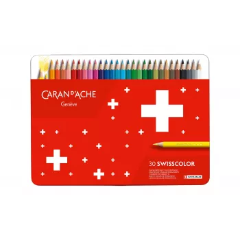 CARAN D'ACHE Swisscolor Αδιάβροχα Χρωματιστά Μολύβια, 30 Διάφορα Χρώματα, Ξύλο Κέδρου, Εξαγωνικά, Μεταλλικό Κουτί 1284.730