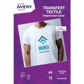 Avery χαρτί μεταφοράς T-Shirt A4 λευκό για ανοιχτόχρωμα υφάσματα, εκτυπωτές laser, 15 φύλλα (C9403-15)