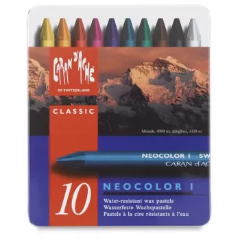 Caran d'Ache Neocolor I κηρομπογιές, σετ 10 τεμ., στρογγυλές, χάρτινο περίβλημα, ομοιόμορφα χρώματα 7000.310