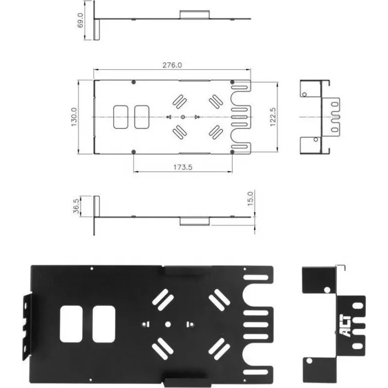 ACT Zero U βάση πολλαπλών χρήσεων FA2133 – τοποθέτηση σε rack 19 ιντσών, χάλυβας, μαύρο