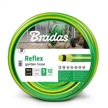 Bradas REFLEX Λάστιχο Κήπου, 1/2 ίντσες, 50 m, 5 στρώσεων με ενίσχυση Polyester-TRICOT, Πράσινο/Κίτρινο WFR1/250