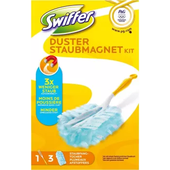 Swiffer Staubmagnet Starter Kit Olympia – Σετ στεγνού ξεσκονίσματος με λαβή και 5 ηλεκτροστατικά πανιά