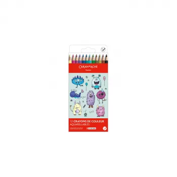 Caran d'Ache Swisscolor Kawaii Monsters υδατοδιαλυτά χρωματιστά μολύβια, σετ 12 τεμ., εξαγωνικό ξύλο κέδρου 1285.801