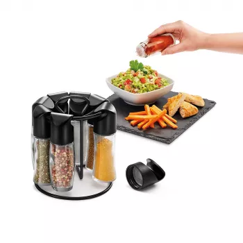 Metaltex Spice 8 περιστρεφόμενη βάση μπαχαρικών, στρογγυλή, μαύρη, με 8 άδεια γυάλινα δοχεία 252876080