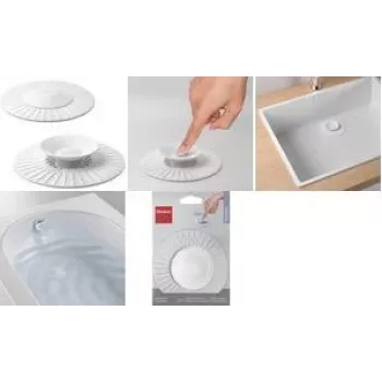Metaltex Universal κάλυμμα αποχέτευσης σιλικόνης 2-in-1 με σίτα και πώμα, λευκό 297558000