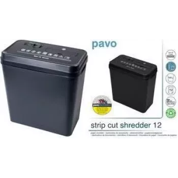 PAVO Καταστροφέας εγγράφων κοπής λωρίδων 12 φύλλα, 6 mm λωρίδες, 220 mm είσοδος, 18 L δοχείο, Μαύρο (8000784)
