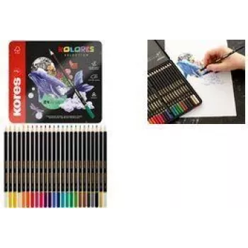 Kores KOLORES SELECTION Τριγωνικές ξυλομπογιές, 24 διαφορετικά χρώματα, ξύλο φλαμουριάς, πλήρως κολλημένη μύτη, ανθεκτικές στο σπάσιμο, εργονομικές BB93325