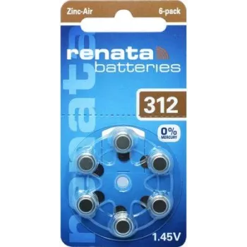 Renata ZA312 Μπαταρία ακουστικού ψευδαργύρου-αέρα PR41 165 mAh 1,4 V συσκευασία 6 τεμ. ZA312.DP6 0HG