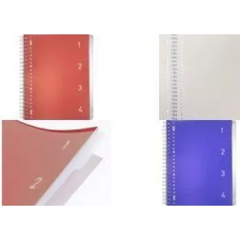 Kangaro Collegeblock 4-in-1, DIN A4, 100 φύλλα, γραμμωμένο, κόκκινο PP εξώφυλλο, 80 g/m² χαρτί, 4 μετατοπισμένα διαχωριστικά – 1 τεμ. (K-58380)