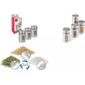 Metaltex Shake Line Σετ πασπάλισης μπαχαρικών, 3 τεμ., γυαλί με περιστρεφόμενα καπάκια από ανοξείδωτο ατσάλι και πλαστικό, 100 ml το καθένα 259851000