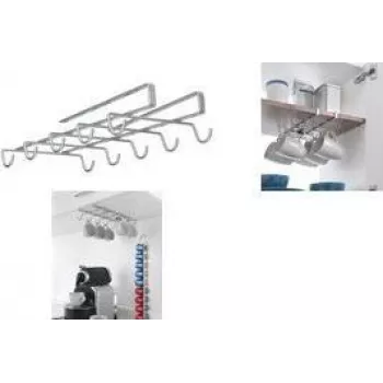 Metaltex My-Mug Κρεμαστή θήκη φλιτζανιών, ασημί μεταλλικό, 6 φλιτζάνια, ανθεκτικό στη σκουριά μέταλλο με επίστρωση, χωρίς τρύπημα 364928039