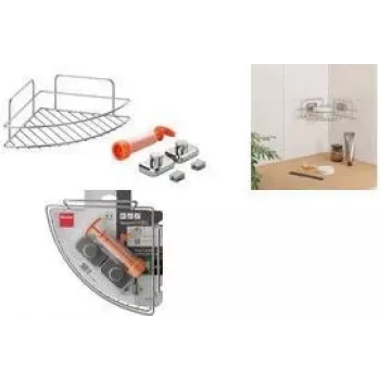 Metaltex Reflex LUXY & VacuumFix Γωνιακή ραφιέρα, ασημί, 1 επίπεδο, τοποθέτηση χωρίς τρύπημα 403330000
