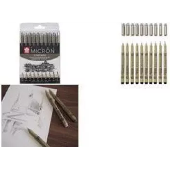 SAKURA Pigma Micron Σετ στυλό fineliner, 10 Μαύρα, πάχη γραμμής 0,15–0,70 mm, POXSDK10A