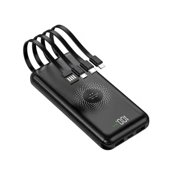 MRDISC PB-LEOsmart 10000mAh Ασύρματο powerbank με ενσωματωμένα καλώδια, γρήγορη φόρτιση PD22.5W, ασύρματη έξοδος 15W, Μαύρο