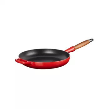 LE CREUSET Τηγάνι από χυτοσίδηρο με ξύλινη λαβή 28 cm κόκκινο