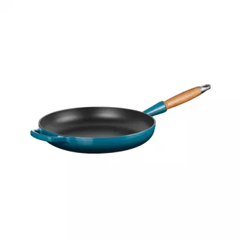 LE CREUSET Τηγάνι από χυτοσίδηρο με ξύλινη λαβή Ø28cm Μπλε