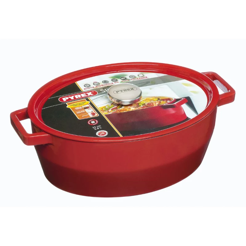 Pyrex χυτοσίδηρο ταψί ψησίματος οβάλ 5,8L κόκκινο 33x25cm