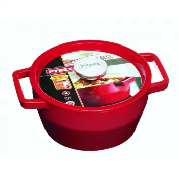 Pyrex χυτοσίδηρη κατσαρόλα 3,6L στρογγυλή Ø24cm κόκκινη