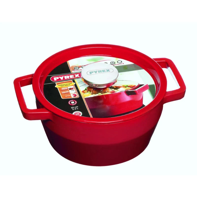 Pyrex χυτοσίδηρη κατσαρόλα 3,6L στρογγυλή Ø24cm κόκκινη
