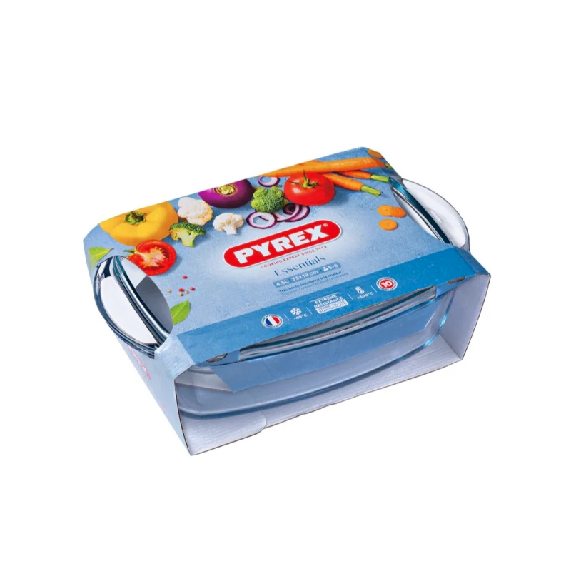 PYREX γυάλινο δοχείο με καπάκι 4,5L ορθογώνιο Essentials 33x20x14cm