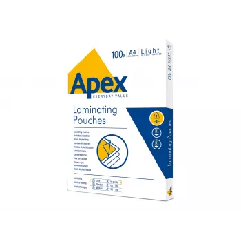 Fellowes Apex A4 Διαφάνειες πλαστικοποίησης για ελαφριά χρήση, γυαλιστερές, 80 μικρόν, συσκευασία 100 τεμ.