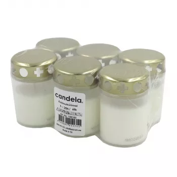 CANDELA Κεριά ρεσώ με καπάκια, σετ 6 τεμ., ~20h διάρκεια καύσης, λευκά