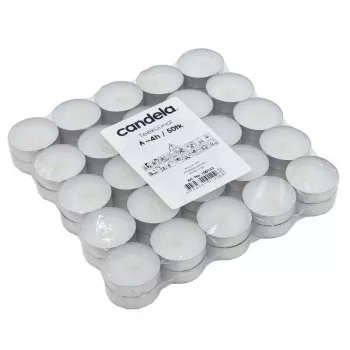 CANDELA Αromatικά κεράκια 50 τεμ., λευκό, χωρίς άρωμα, 4 ώρες διάρκεια καύσης, κύπελλο αλουμινίου