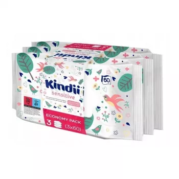 Kindii Sensitive Baby Σετ μαντηλάκια μωρών 3x60 τεμ.