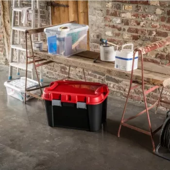 KETER DIY Totem 60L Κουτί αποθήκευσης με καπάκι, 59 x 39,5 x 36 cm, μαύρο/κόκκινο