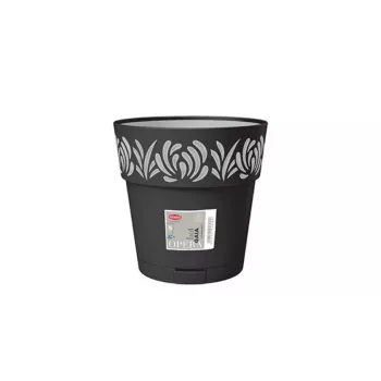 STEFANPLAST Gaia Γλάστρα με πιατάκι, στρογγυλή, 20 cm διάμετρος, 19 cm ύψος, 6 L, Μαύρο