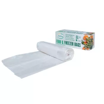 BioBag 6L κομποστοποιήσιμες σακούλες κατάψυξης για τρόφιμα, 20 διάτρητες σακούλες ανά ρολό, 24 x 50 cm, 18 Μικρόν, διαφανές