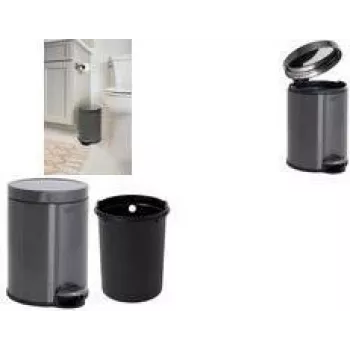 Rubbermaid Κάδος απορριμμάτων με πεντάλ, στρογγυλός, 6 Λίτρα, σκούρο γκρι ανοξείδωτο ατσάλι με αφαιρούμενο πλαστικό εσωτερικό κάδο 2179250