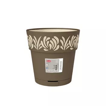 STEFANPLAST Gaia Στρογγυλή γλάστρα με πιατάκι, καφέ, Ø25 x 25 cm