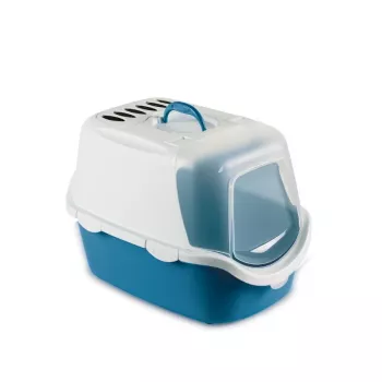 STEFANPLAST Cathy Easy Clean τουαλέτα γάτας με καπάκι 56x40x40 cm λευκό/μπλε