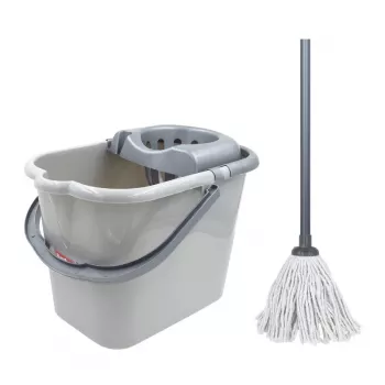 Sauber Οβάλ κουβάς 15L με λαβή ώθησης και σετ σφουγγαρίστρας