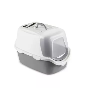 STEFANPLAST Cathy Easy Clean Τουαλέτα γάτας με καπάκι 56x40x40cm Λευκό/Γκρι