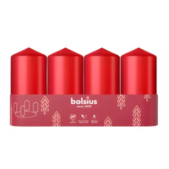 BOLSIUS Κερί Κύλινδρος 4 τεμ. Ø100x48 mm Κόκκινο